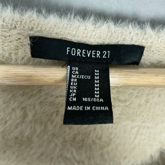 Forever 21 Fuzzy Crop Top Sweater Balloon Sleeve Size Medium Beige Gathered Bust - Picture 7 of 11